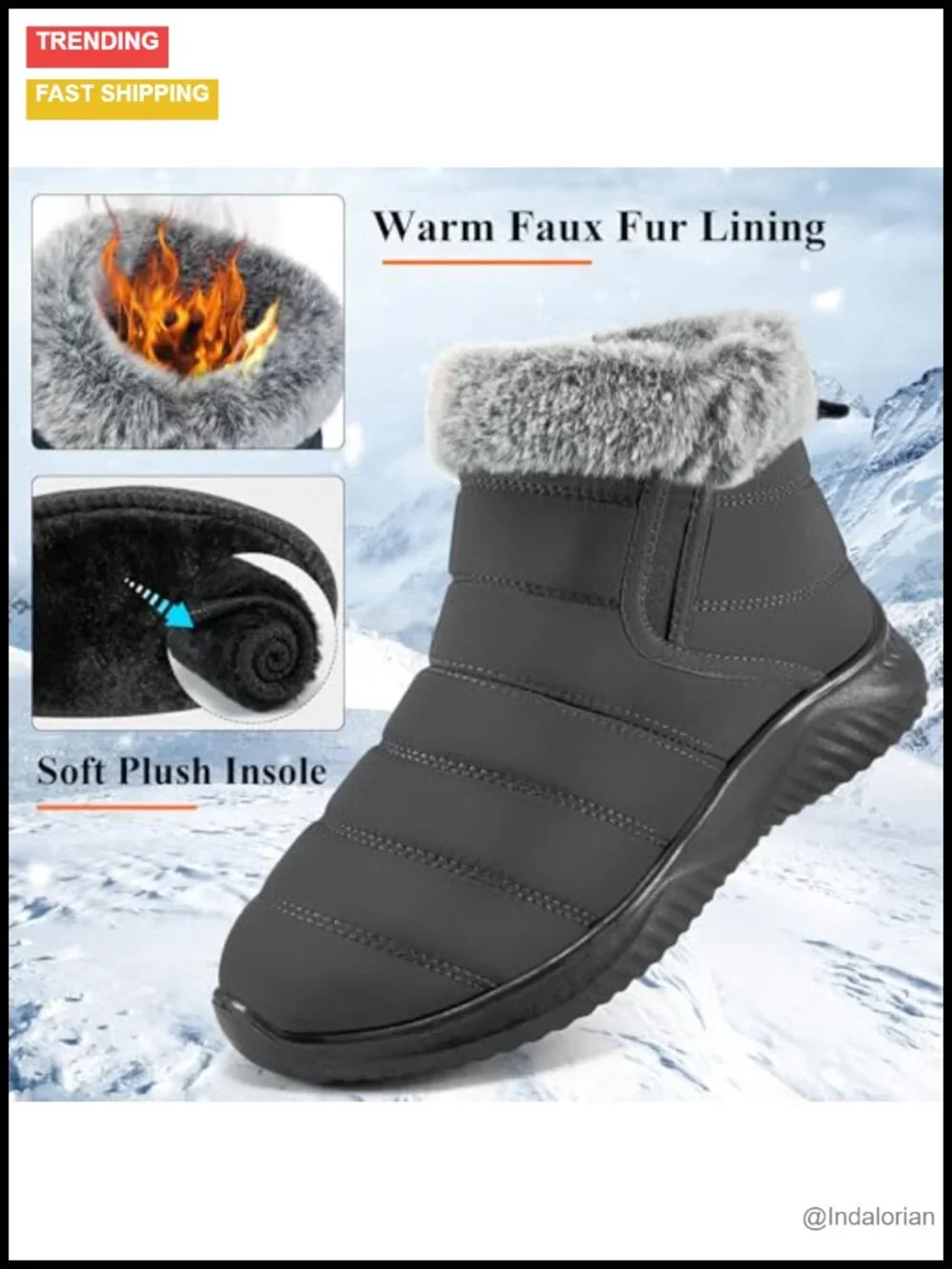 Warm Fur Lined Waterproof Snow Boots Anti Slip Outdoor Ankle Booties